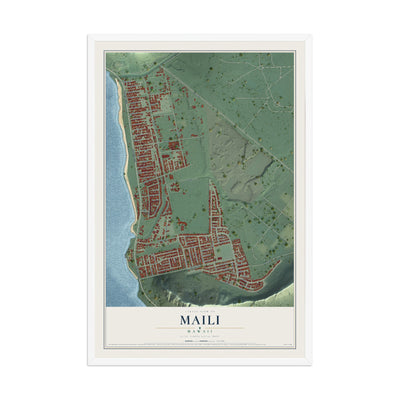 Map of Maili, Hawaii, 12 x 18 inch print in a white wood frame