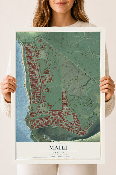 Map of Maili, Hawaii, 18 x 24 inch unframed archival matte print