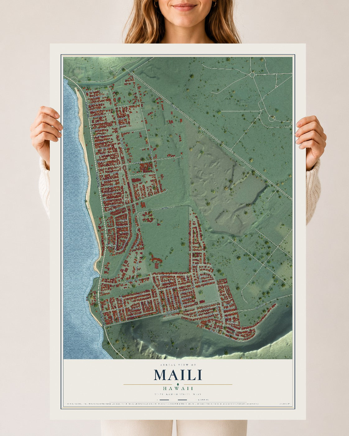Map of Maili, Hawaii, 24 x 36 inch unframed archival matte print