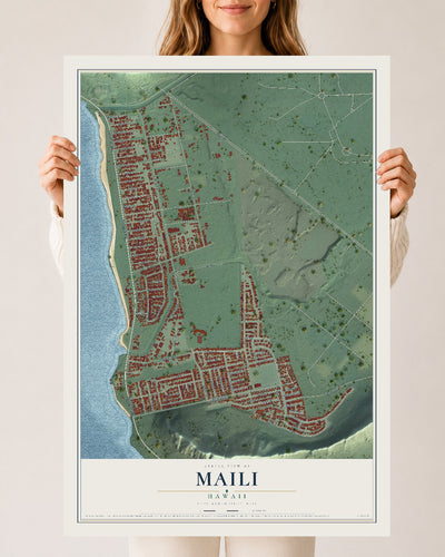 Map of Maili, Hawaii, 24 x 36 inch unframed archival matte print