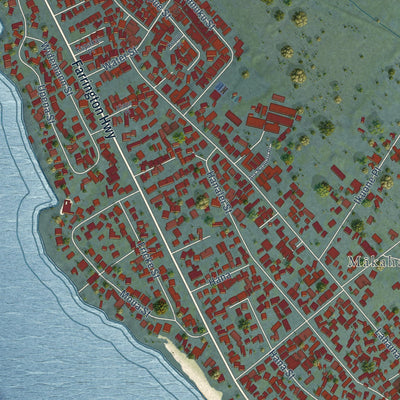 Close-up of the map of Makaha, Hawaii print showing street and building detail