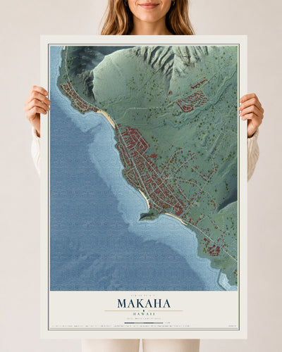 Map of Makaha, Hawaii, 24 x 36 inch unframed archival matte print