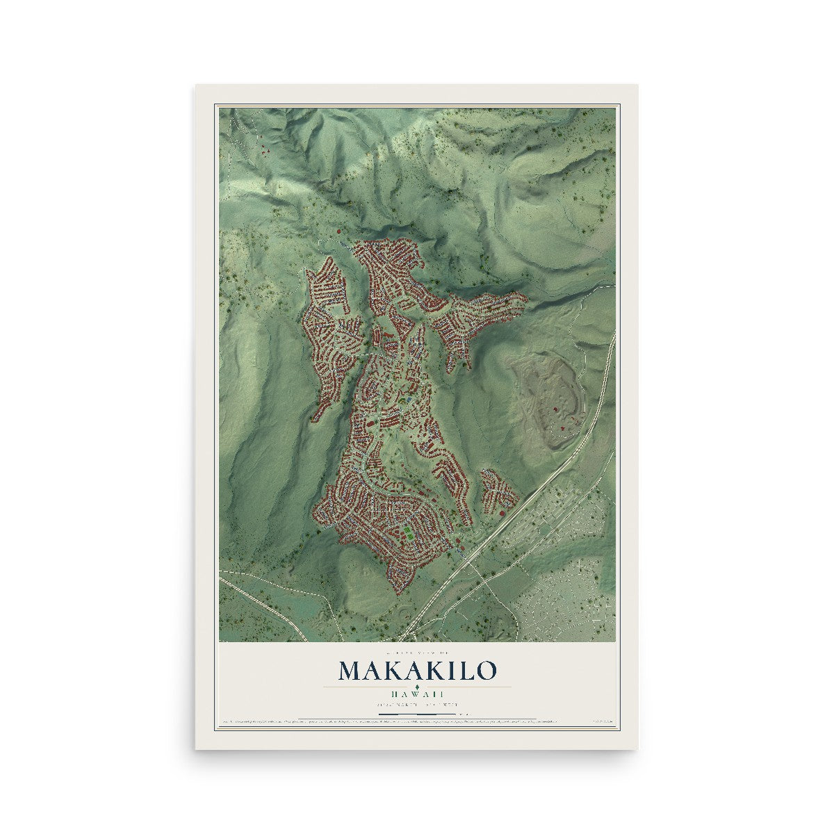 Map of Makakilo, Hawaii, 12 x 18 inch unframed archival matte print