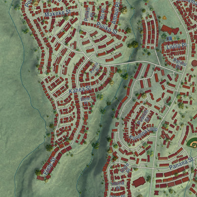 Second close-up of the map of Makakilo, Hawaii print showing more streets and buildings