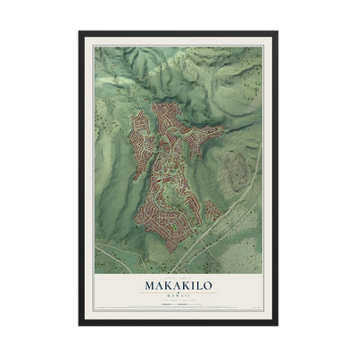 Map of Makakilo, Hawaii, 12 x 18 inch print in a black wood frame