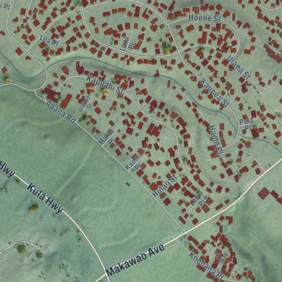 Second close-up of the map of Makawao, Hawaii print showing more streets and buildings