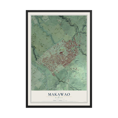 Map of Makawao, Hawaii, 12 x 18 inch print in a black wood frame