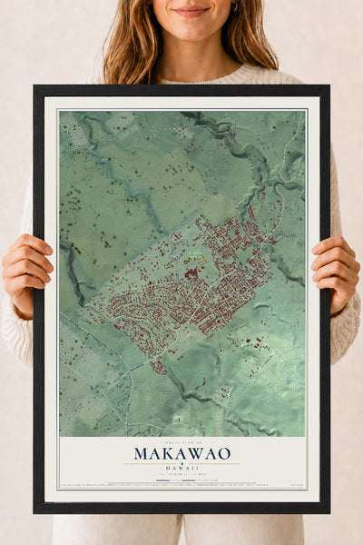 Map of Makawao, Hawaii, 18 x 24 inch print in a black wood frame