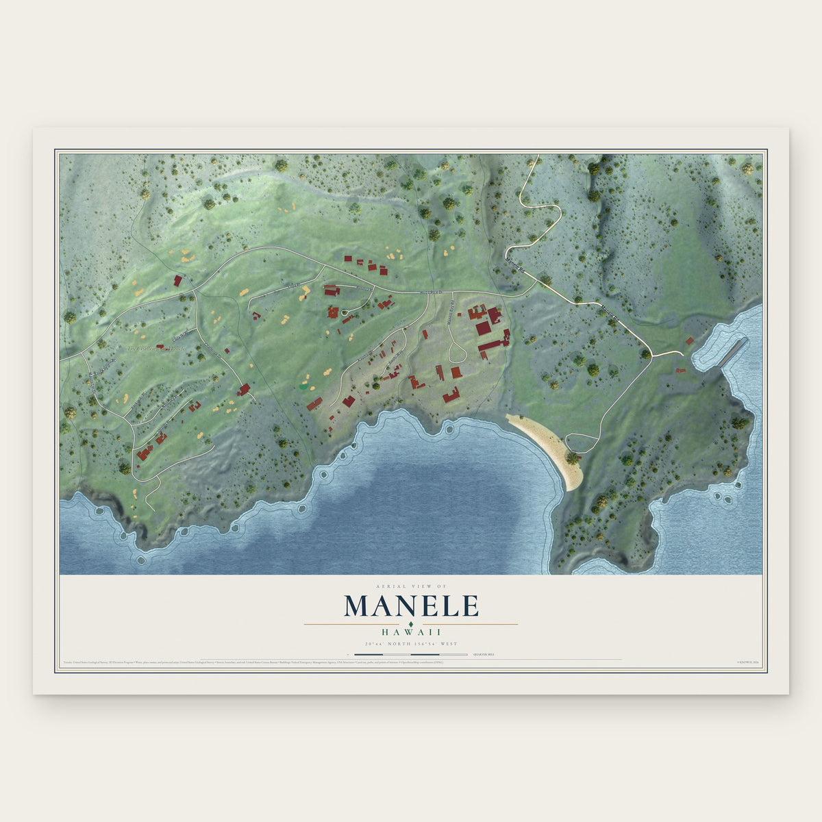Manele, Hawaii map print, the full design