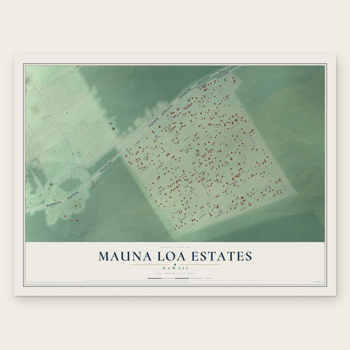 Mauna Loa Estates, Hawaii map print, the full design
