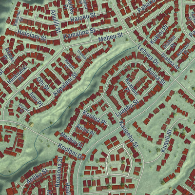 Second close-up of the map of Mililani Mauka, Hawaii print showing more streets and buildings