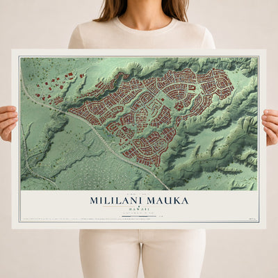 Map of Mililani Mauka, Hawaii, 18 x 24 inch unframed archival matte print