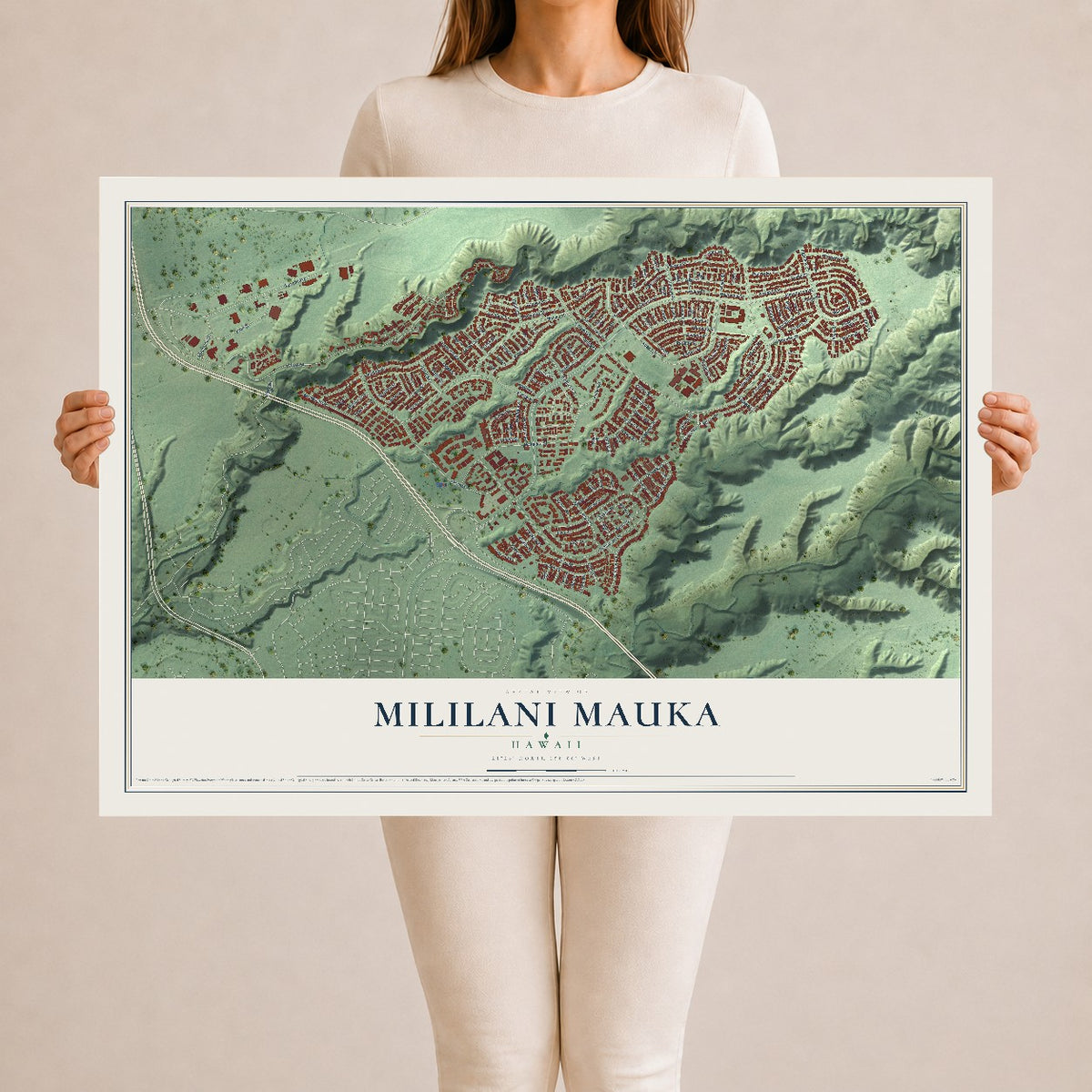 Map of Mililani Mauka, Hawaii, 24 x 36 inch unframed archival matte print
