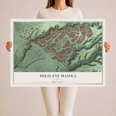 Map of Mililani Mauka, Hawaii, 24 x 36 inch unframed archival matte print