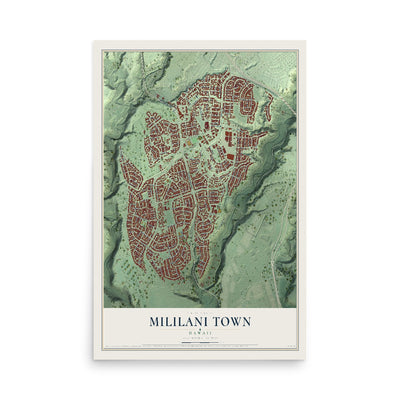 Map of Mililani Town, Hawaii, 12 x 18 inch unframed archival matte print