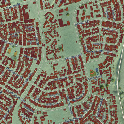 Second close-up of the map of Mililani Town, Hawaii print showing more streets and buildings