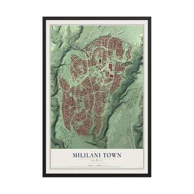 Map of Mililani Town, Hawaii, 12 x 18 inch print in a black wood frame