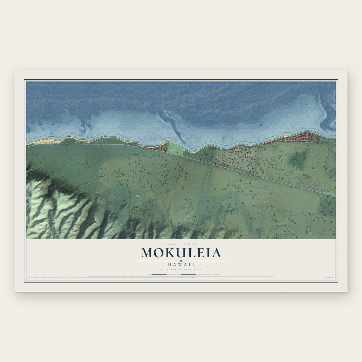 Mokuleia, Hawaii map print, the full design