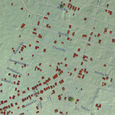 Close-up of the map of Nanawale Estates, Hawaii print showing street and building detail
