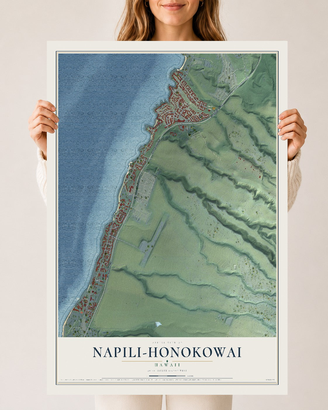 Map of Napili-Honokowai, Hawaii, 24 x 36 inch unframed archival matte print