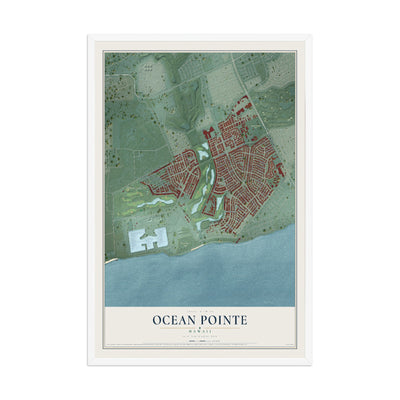 Map of Ocean Pointe, Hawaii, 12 x 18 inch print in a white wood frame