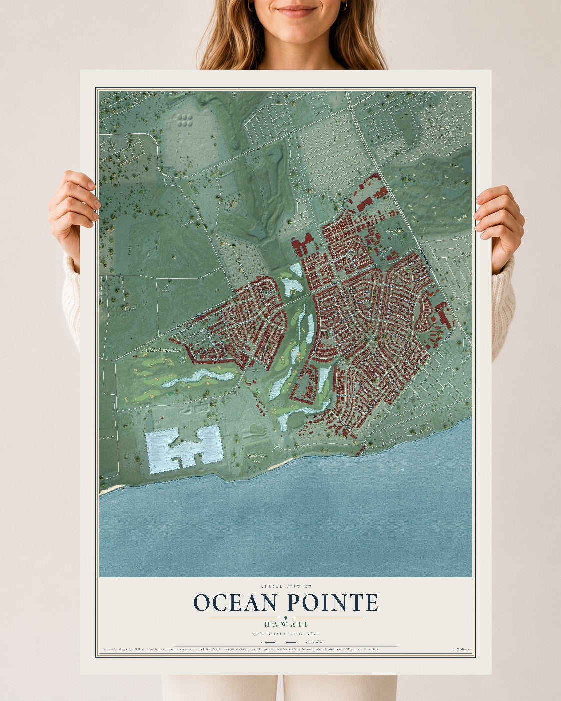 Map of Ocean Pointe, Hawaii, 24 x 36 inch unframed archival matte print
