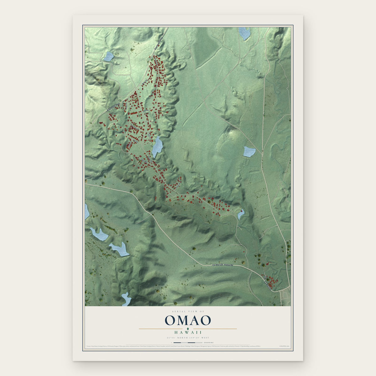 Omao, Hawaii map print, the full design