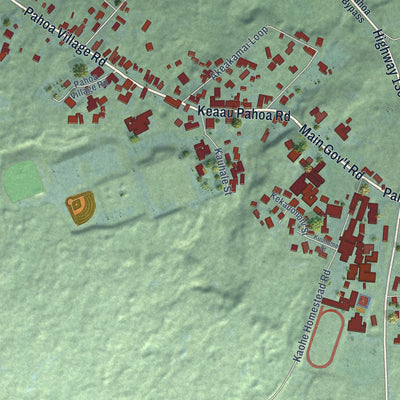 Close-up of the map of Pahoa, Hawaii print showing street and building detail