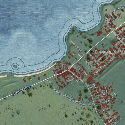 Close-up of the map of Paia, Hawaii print showing street and building detail