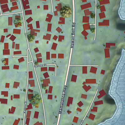 Close-up of the map of Paukaa, Hawaii print showing street and building detail