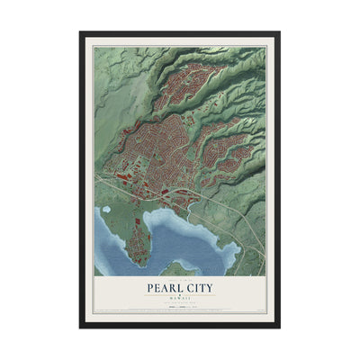 Map of Pearl City, Hawaii, 12 x 18 inch print in a black wood frame