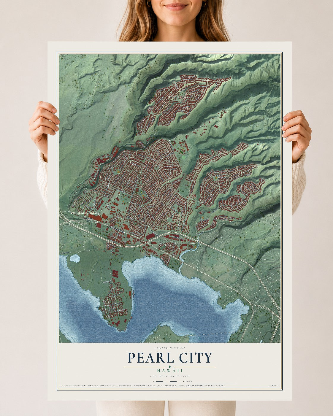 Map of Pearl City, Hawaii, 24 x 36 inch unframed archival matte print