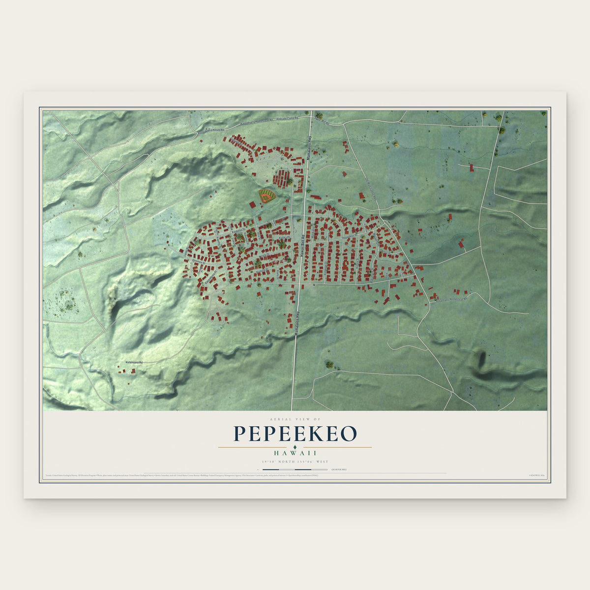Pepeekeo, Hawaii map print, the full design