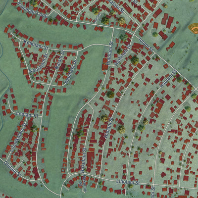 Second close-up of the map of Pukalani, Hawaii print showing more streets and buildings