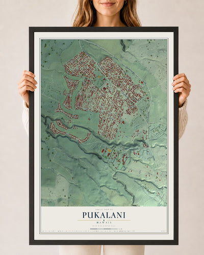 Map of Pukalani, Hawaii, 24 x 36 inch print in a black wood frame