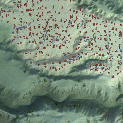 Close-up of the map of Pupukea, Hawaii print showing street and building detail