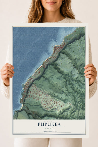 Map of Pupukea, Hawaii, 18 x 24 inch unframed archival matte print