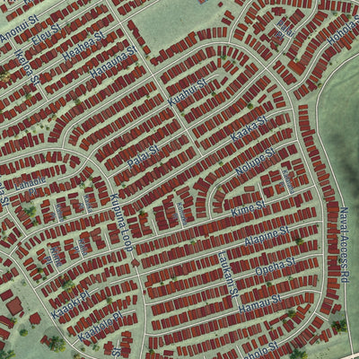 Close-up of the map of Royal Kunia, Hawaii print showing street and building detail