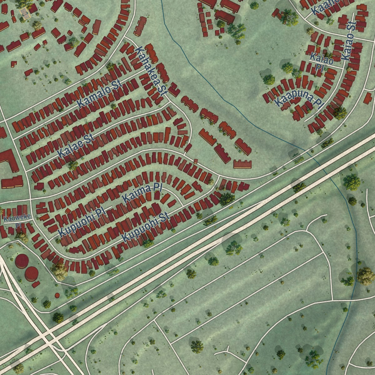 Second close-up of the map of Royal Kunia, Hawaii print showing more streets and buildings