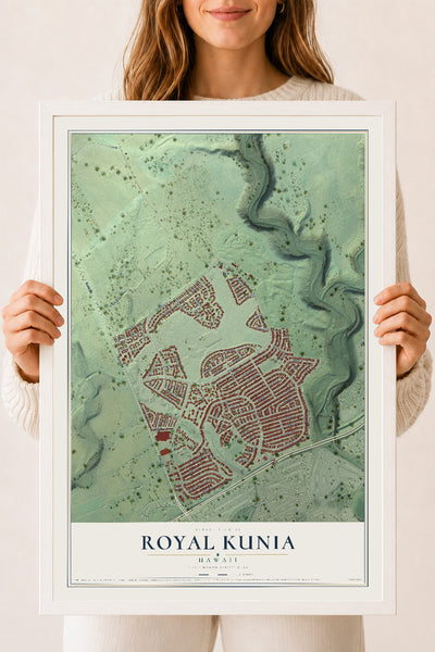 Map of Royal Kunia, Hawaii, 18 x 24 inch print in a white wood frame