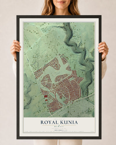 Map of Royal Kunia, Hawaii, 24 x 36 inch print in a black wood frame