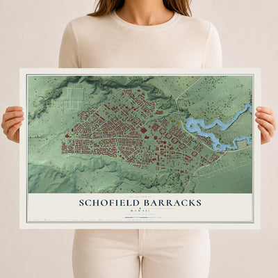 Map of Schofield Barracks, Hawaii, 12 x 18 inch unframed archival matte print