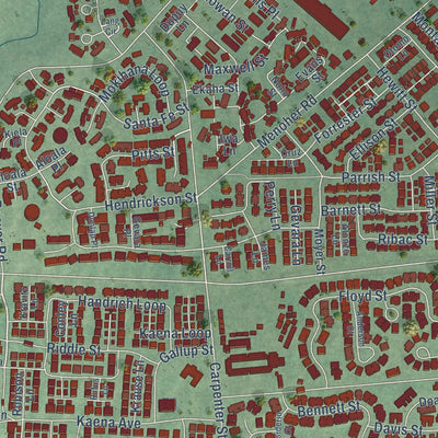 Close-up of the map of Schofield Barracks, Hawaii print showing street and building detail