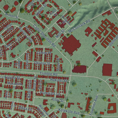 Second close-up of the map of Schofield Barracks, Hawaii print showing more streets and buildings