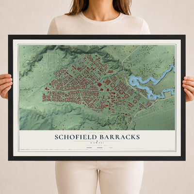 Map of Schofield Barracks, Hawaii, 18 x 24 inch print in a black wood frame