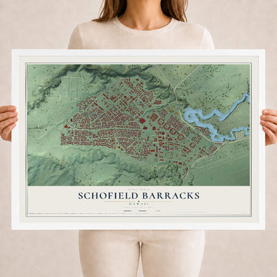 Map of Schofield Barracks, Hawaii, 18 x 24 inch print in a white wood frame