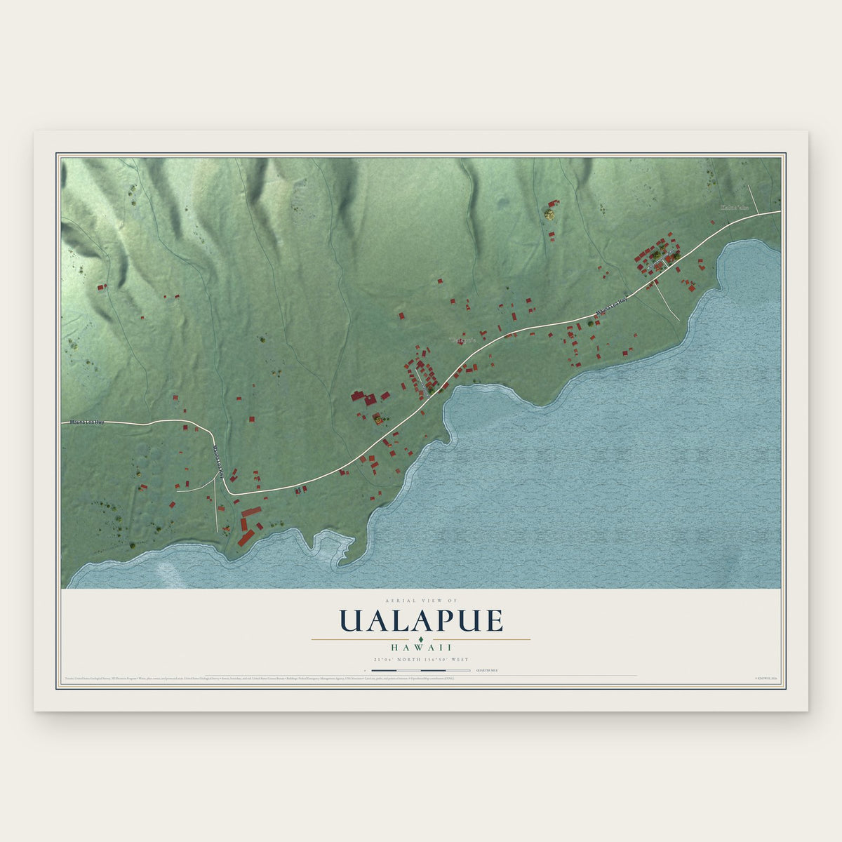 Ualapue, Hawaii map print, the full design