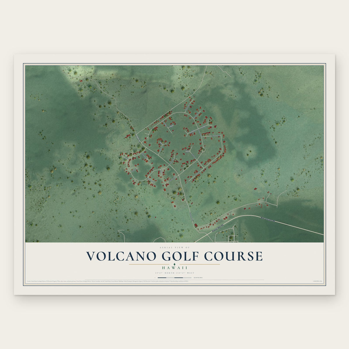 Volcano Golf Course, Hawaii map print, the full design