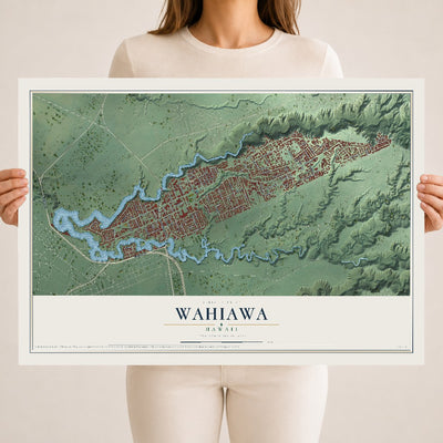 Map of Wahiawa, Hawaii, 18 x 24 inch unframed archival matte print