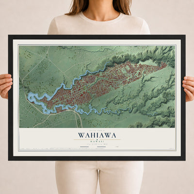 Map of Wahiawa, Hawaii, 18 x 24 inch print in a black wood frame